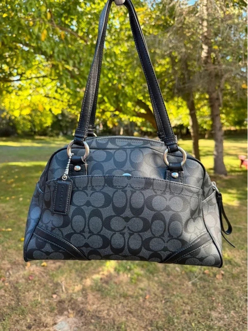 Coach 2011 Signature C Black Gray Satchel Shoulder Bag F18916